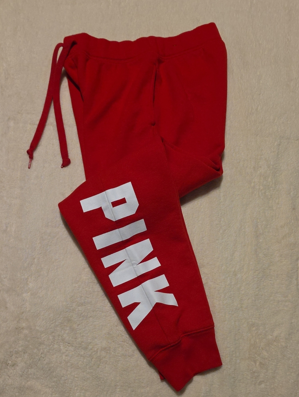 PINK Victoria's Secret Red Jogger Sweatpants with White Logo